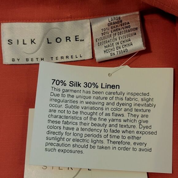 Silk Lore by Beth Terrell Silk/Linen Orange Embroidered Long Sleeve Blazer L - Picture 7 of 7